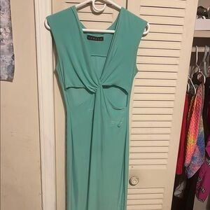 Zara Green Sheath Maxi Dress Plunge Neckline